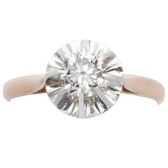 0.54Ct Diamond and 18k Rose Gold Solitaire Ring - Vintage French Circa 1960