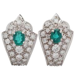 Vintage 1.05 ct Emerald and 1.55 ct Diamond White Gold Earrings Vintage 1.05 ct Emerald and 1.55 ct Diamond White Gold Earrings