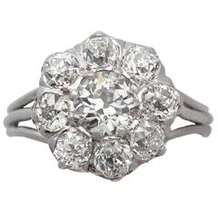 1.38Ct Diamond and 18k White Gold Cluster Ring – Antique Circa 1910