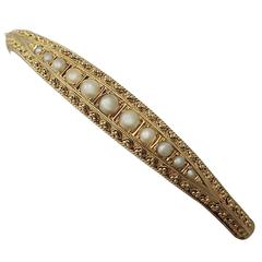 Pearl and 15k Yellow Gold Bangle - Antique Victorian