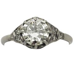 1920s 1.60 Carat Diamond and 18k White Gold Solitaire Ring 10
