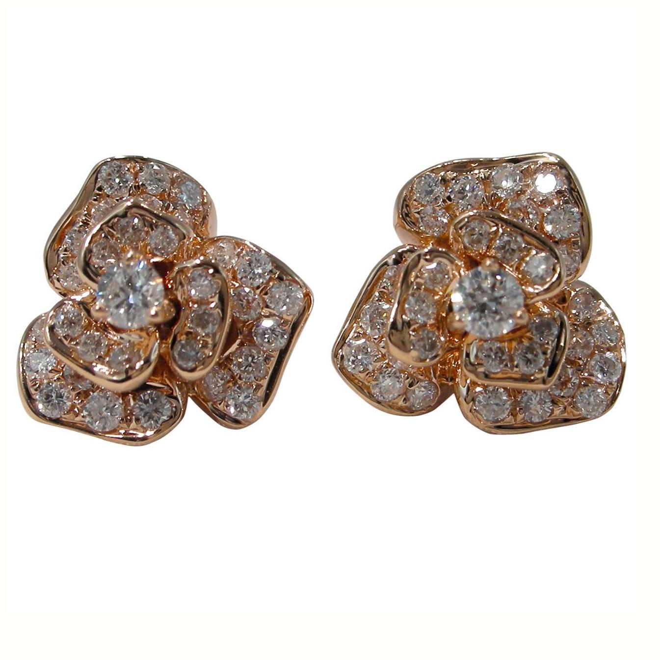 Jona Diamond Gold Roses Stud Earrings