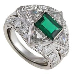 1950's Emerald Diamond and Platinum Ring 12