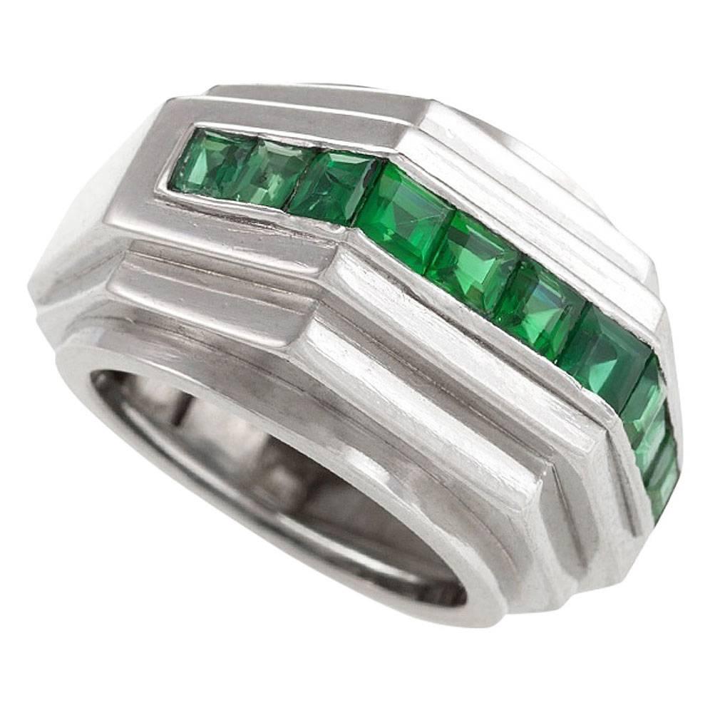 Boucheron Art Deco Emerald Platinum Ring