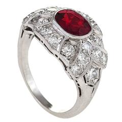 Art Deco 1.00 Carat Ruby Diamond Platinum Ring