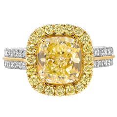 Tamir 2.40 Carat GIA Certified Fancy Light Yellow Diamond Gold Platinum Ring 11