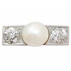 1940s Pearl & 1.15 Carat Diamond Yellow Gold Cocktail Ring 10