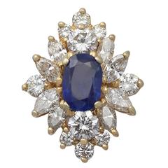 1.42 Carat Sapphire & 1.82 Carat Diamond Yellow Gold Cluster Ring 12