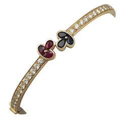 1.05Ct Ruby, 0.98Ct Sapphire & 2.16Ct Diamond, 18k Yellow Gold Bangle - Vintage 6