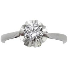 0.55Ct Diamond & 18k White Gold, Platinum Set Solitaire Ring - Vintage French 11