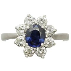 1980s 1.48 Carat Sapphire and 1.45 Carat Diamond White Gold Cocktail Ring