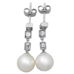 Pearl and 0.48Ct Diamond Platinum Earrings - Vintage Circa 1960 6