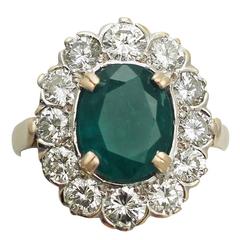 2.90Ct Emerald & 2.38Ct Diamond, 18k Yellow Gold Cluster Ring - Vintage French 10