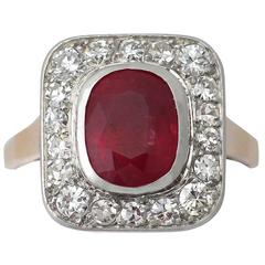 2.85Ct Ruby and 0.75Ct Diamond, 18k Rose Gold Dress Ring - Antique French