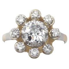 1920s Antique 1.28 Carat Diamond Yellow Gold Platinum Set Cluster Ring