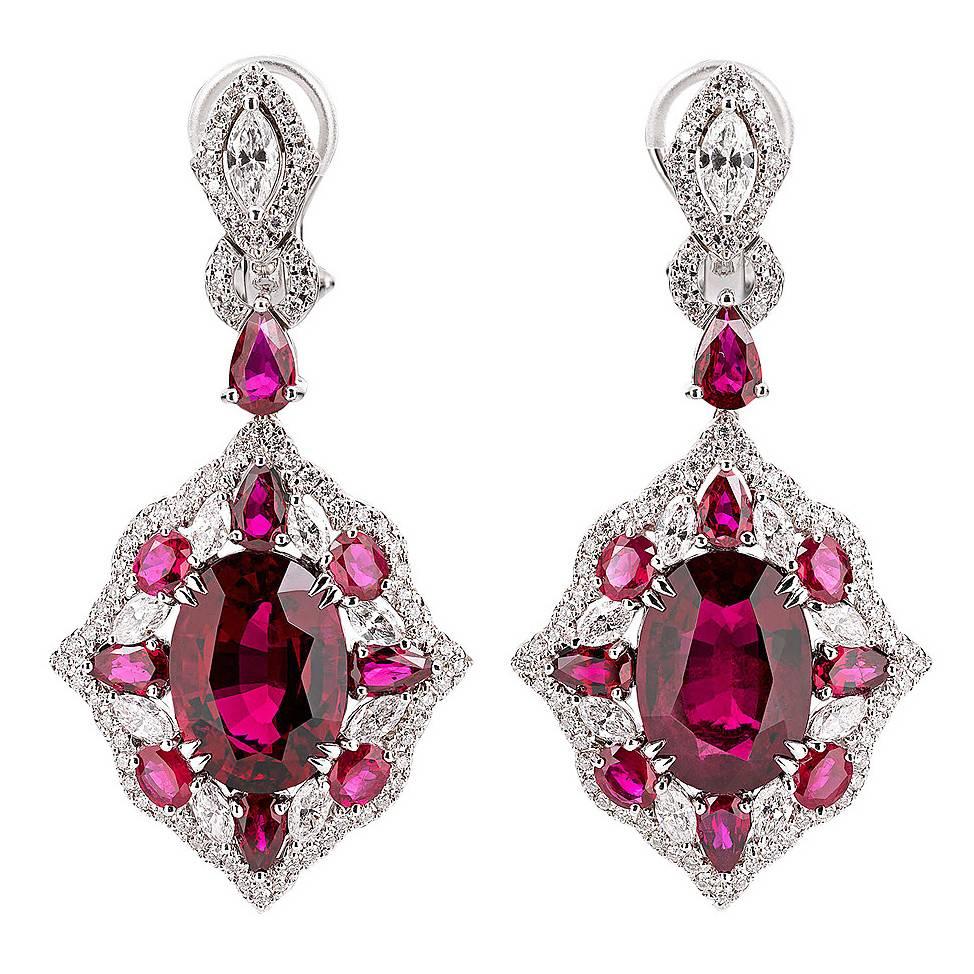 Rubellite And Diamond Earrings, 11.15 Carats