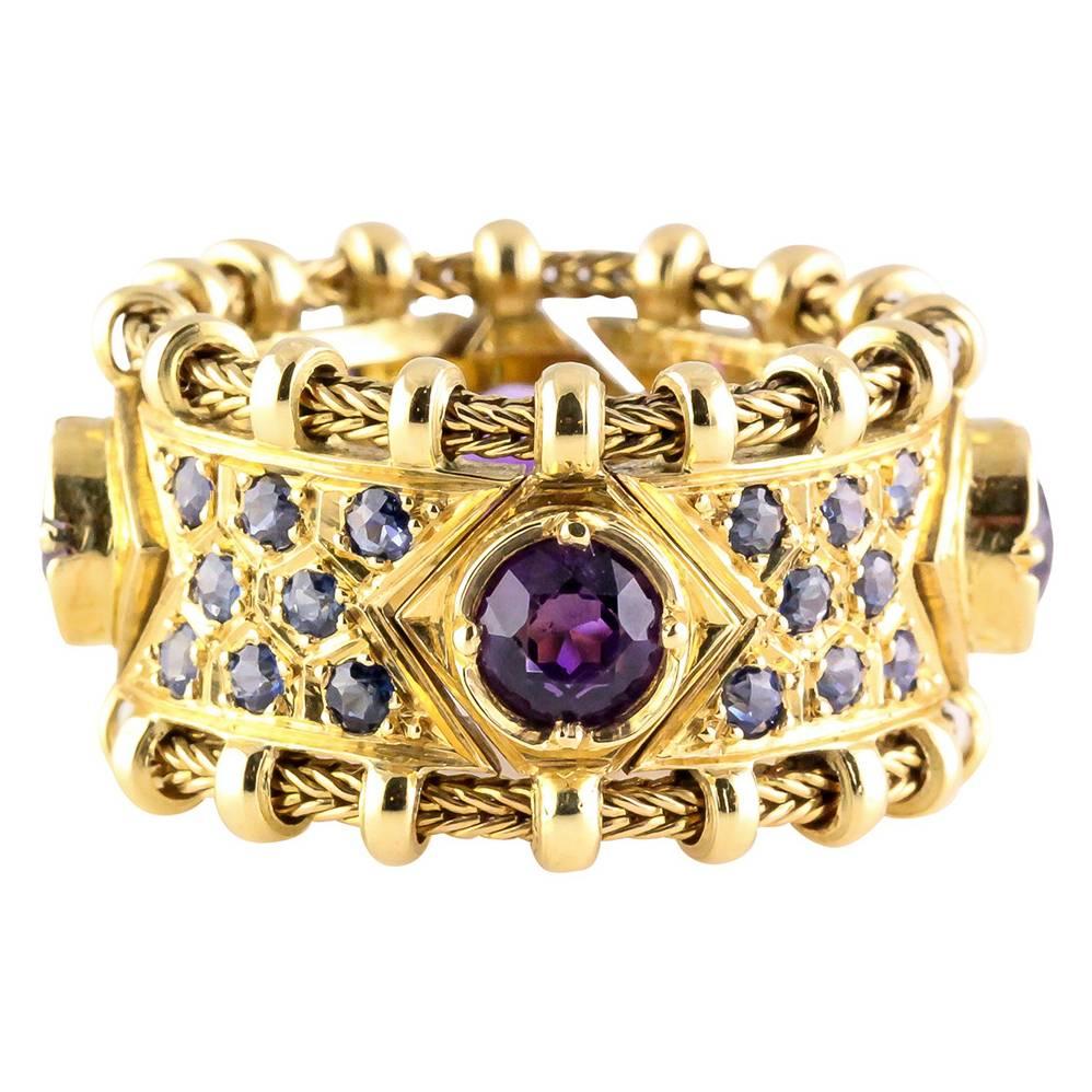 Elizabeth Gage Sapphire Amethyst Gold Flexible Band Ring