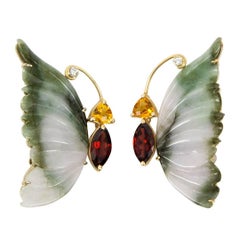 Vintage Jade Garnet Citrine Diamond Gold Butterfly Brooches Estate Fine Jewelry