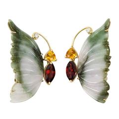 Jade Garnet Citrine Diamond Gold Butterfly Brooches 3