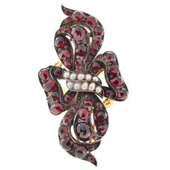 Garnet Natural Pearl Silver Gold Ribbon Ring 6