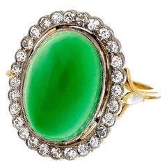 Green Onyx Diamond Yellow White Gold Ring 