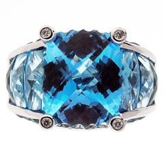 Bellarri Blue Topaz Diamond White Gold Ring 