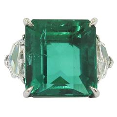 Natural 11.60 Carat GIA Cert Colombian Emerald Platinum Ring 11