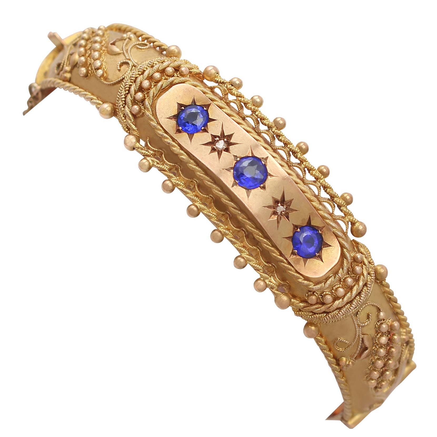 Garnet and Diamond, 9k Yellow and Rose Gold Bangle - Antique 1915