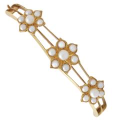 Pearl and 20k Yellow Gold Bangle - Antique Victorian - Boxed 8
