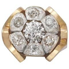 1920s Antique 1.53 Carat Diamond Cluster Yellow Gold Cocktail Ring