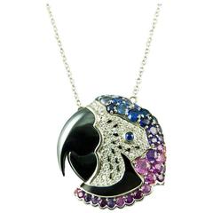 Salavetti Hematite Sapphire Diamond Platinum Parrot Pendant 9