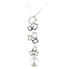 Pearl Diamond Gold Modernist Cubular Pendant 10