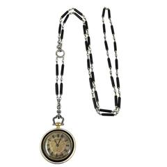 Cartier Platinum Yellow Gold Diamond Black Enamel Pendant Watch Necklace 1