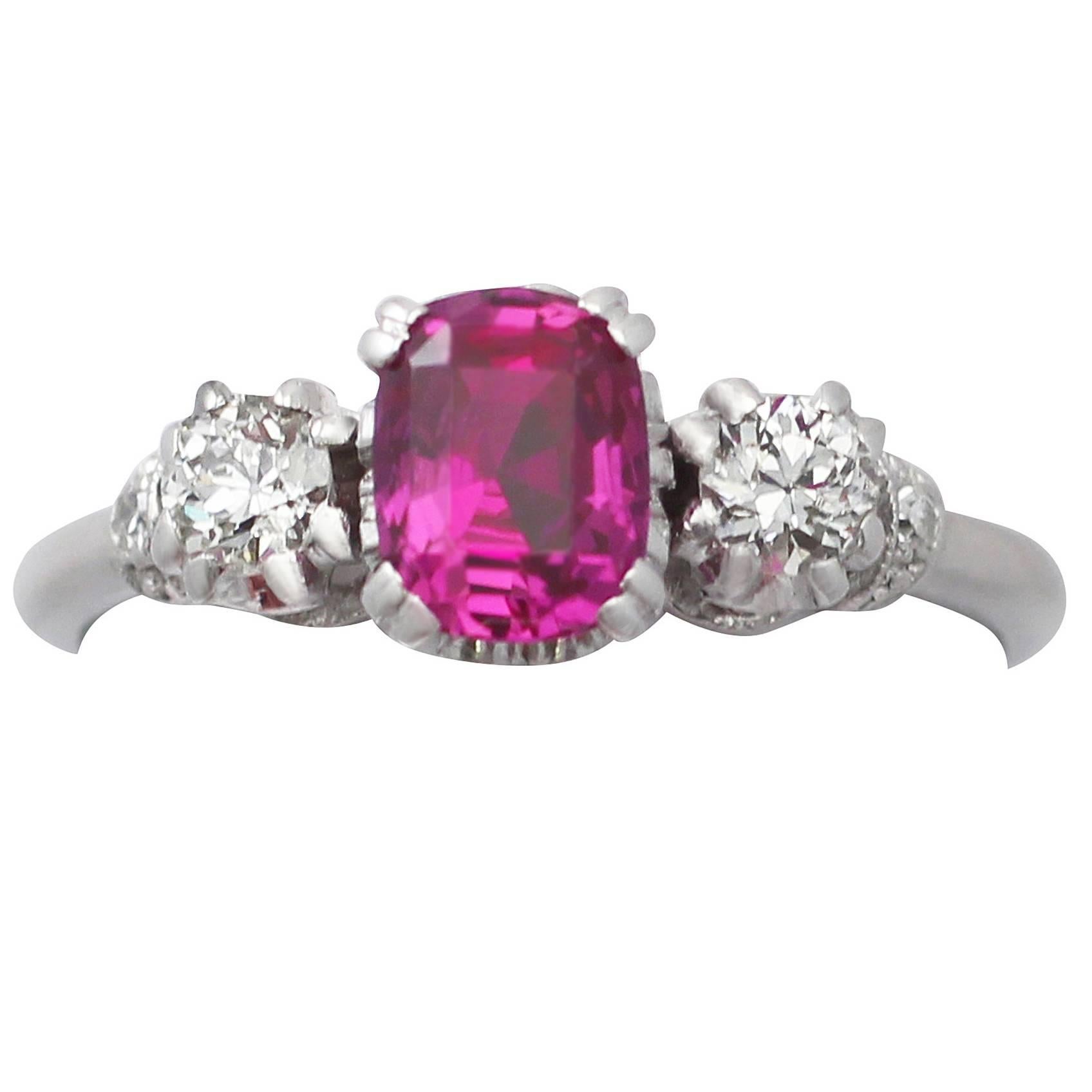 1.21Ct Ruby & 0.15Ct Diamond, 18k White Gold Trilogy Ring - Antique Circa 1920