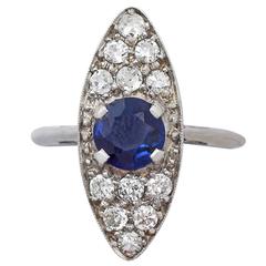 1920s Antique 1.02 Carat Sapphire & Diamond White Gold Cocktail Ring 3