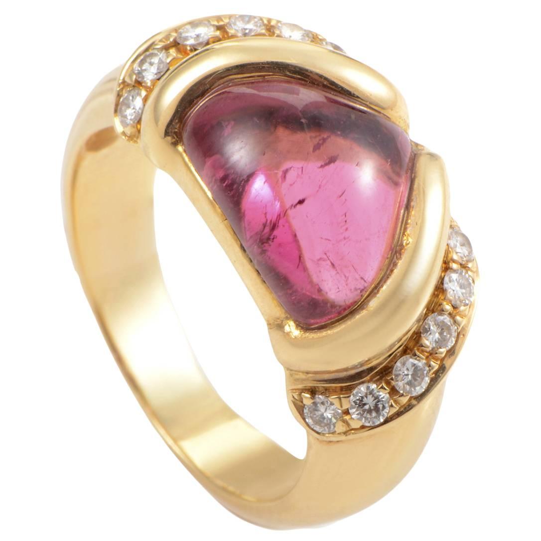Bulgari Pink Tourmaline Diamond Gold Ring