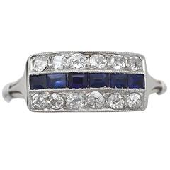 1910s Antique Sapphire & Diamond White Gold Cocktail Ring