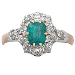 0.0.46Ct Emerald & 0.28Ct Diamond, 18k Rose Gold Cluster Ring - Antique