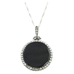 Edwardian Onyx Rose-Cut Diamond Gold Silver Pendant