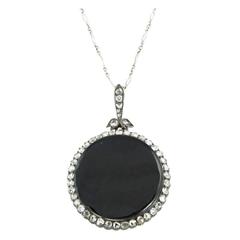 Timeless Edwardian Onyx Rose-Cut Diamond Silver Gold Pendant 11