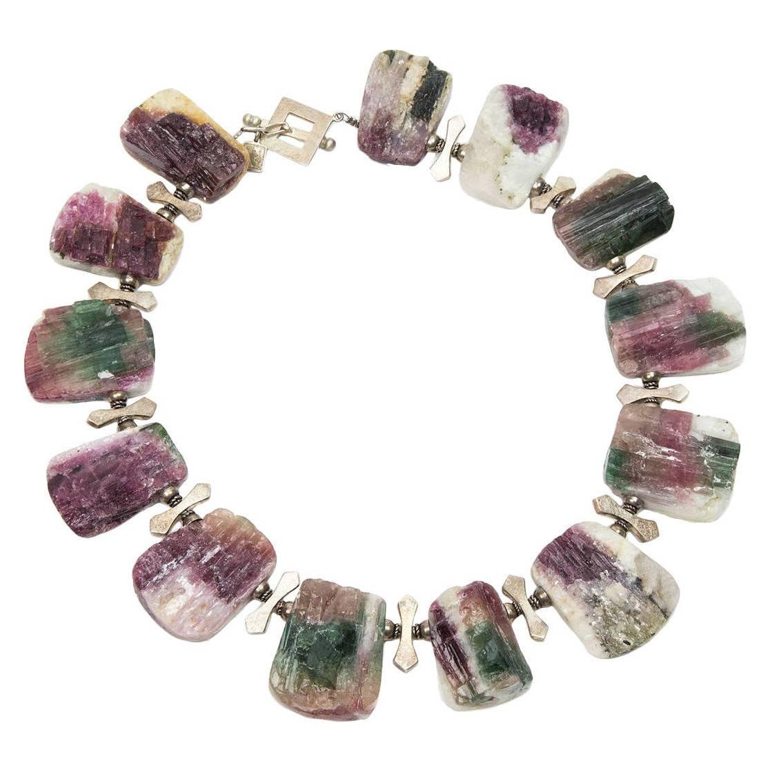 Collana in argento con tormalina naturale a forma libera e druzy in vendita
