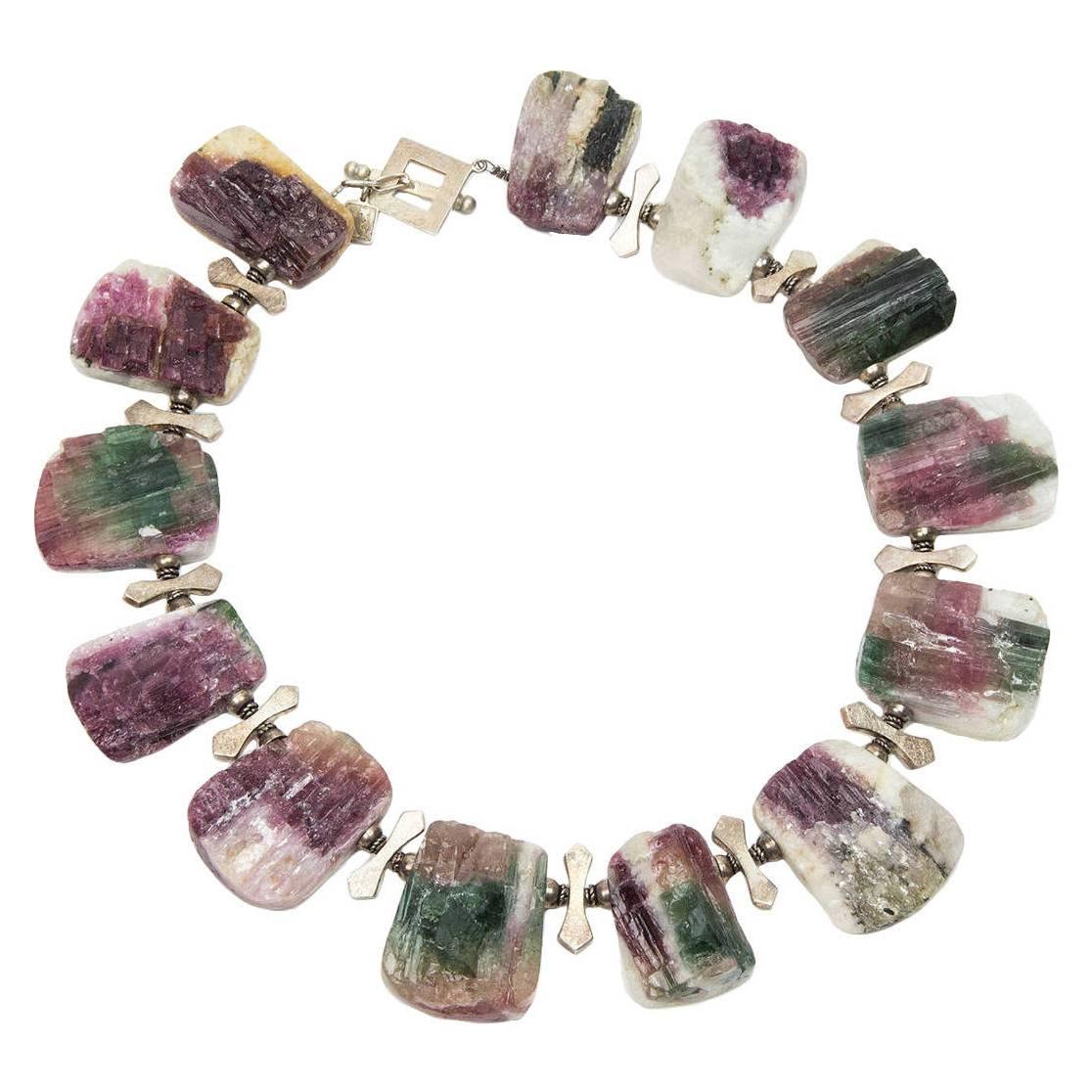 Natural Free-Form Tourmaline Druzy Silver Necklace