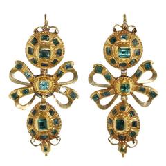 Antique Early 19th Century Emerald Lazo Earrings