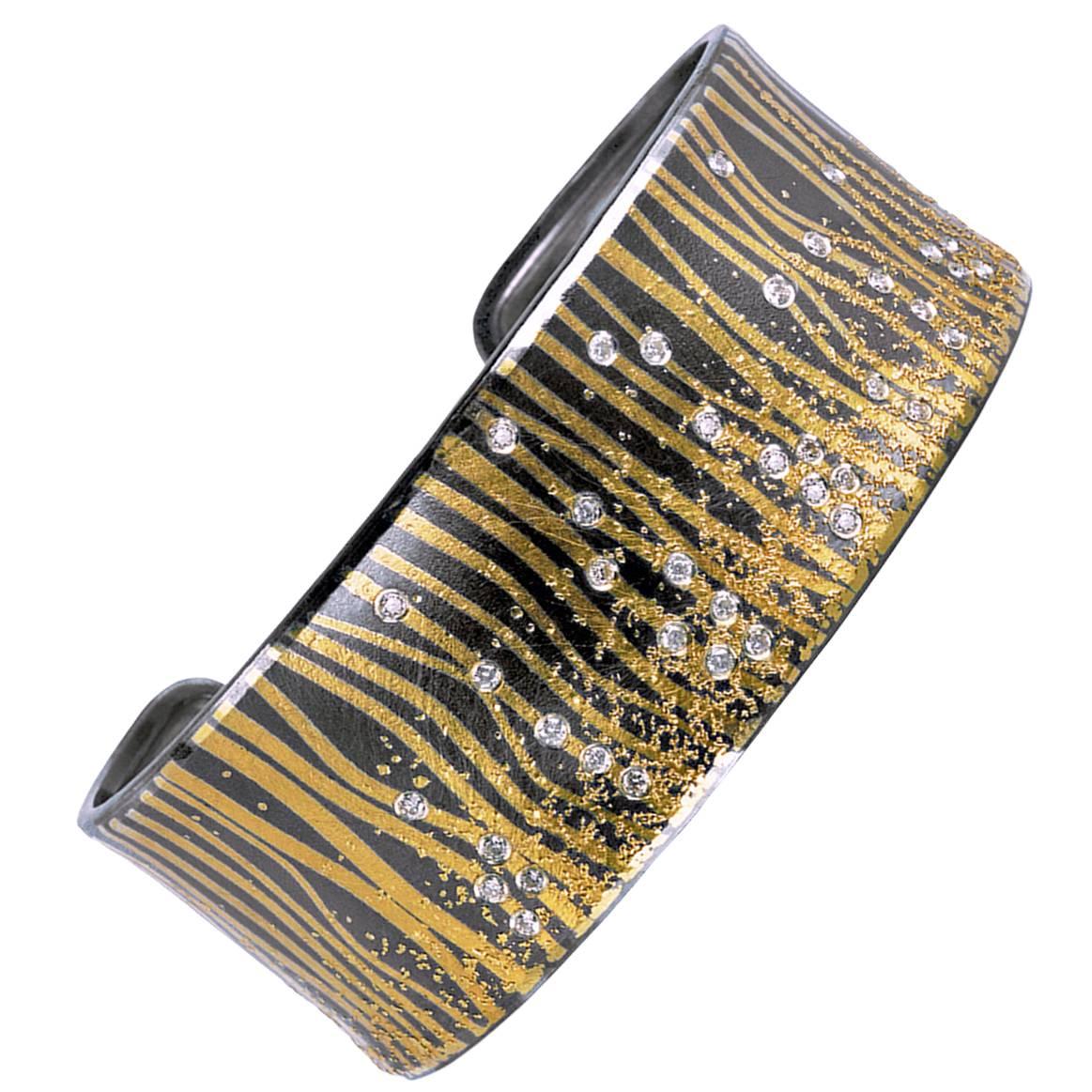 Atelier Zobel Diamond Oxidized Silver Gold Narrow Cuff Bracelet
