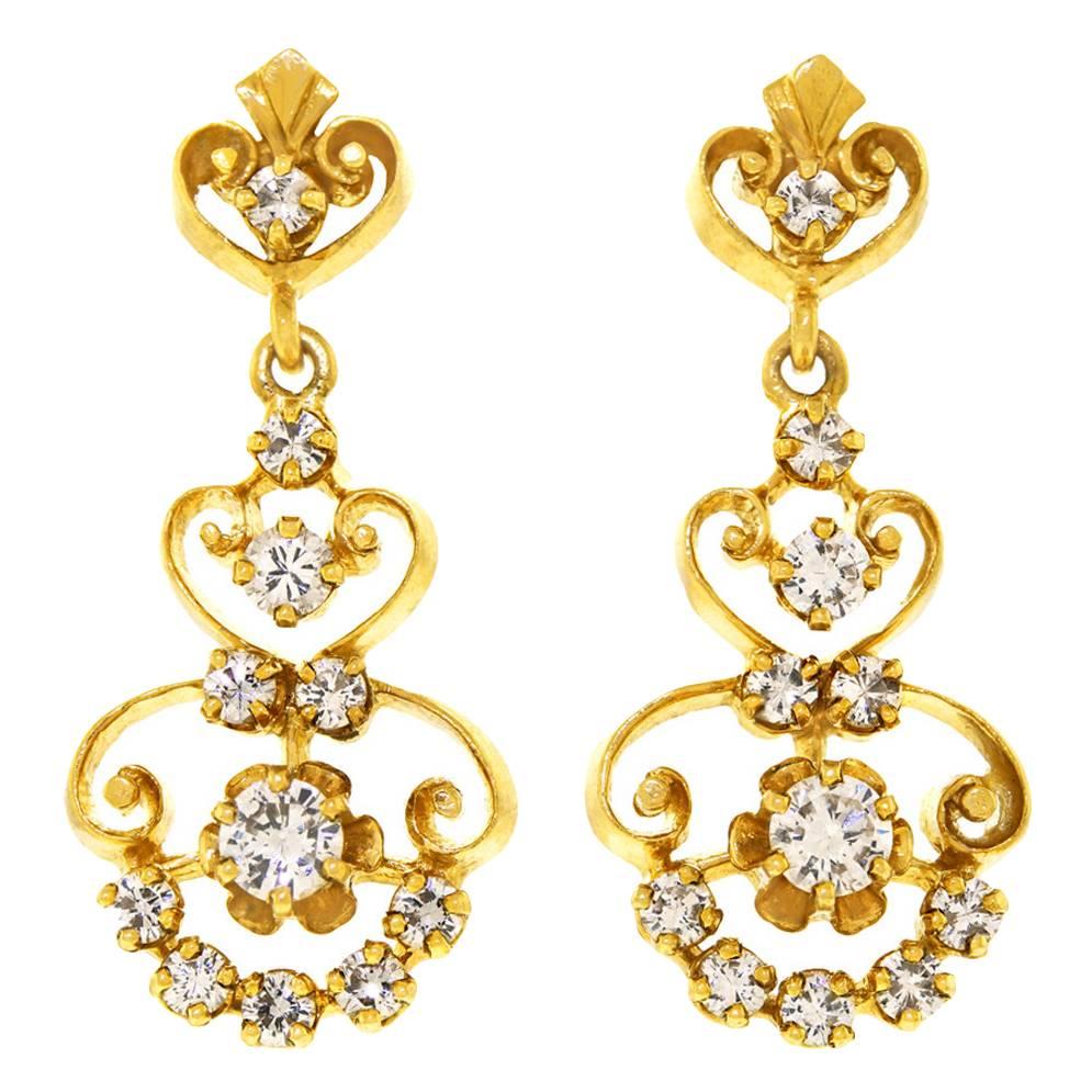 1950s Diamond Gold Chandelier Earrings