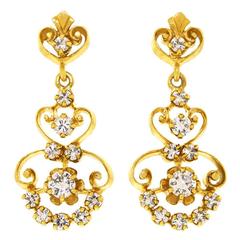 1950s Diamond Gold Chandelier Earrings