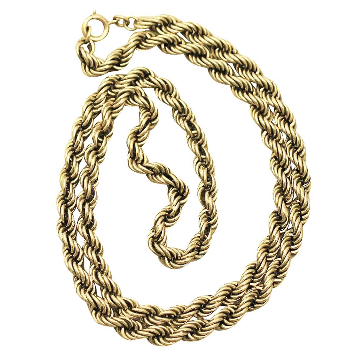 9k Yellow Gold Rope Twist Chain Necklace - Antique Victorian