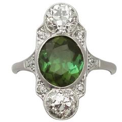 Antique 2.59 Carat Tourmaline and 1.95 Carat Diamond Gold Platinum Ring 5