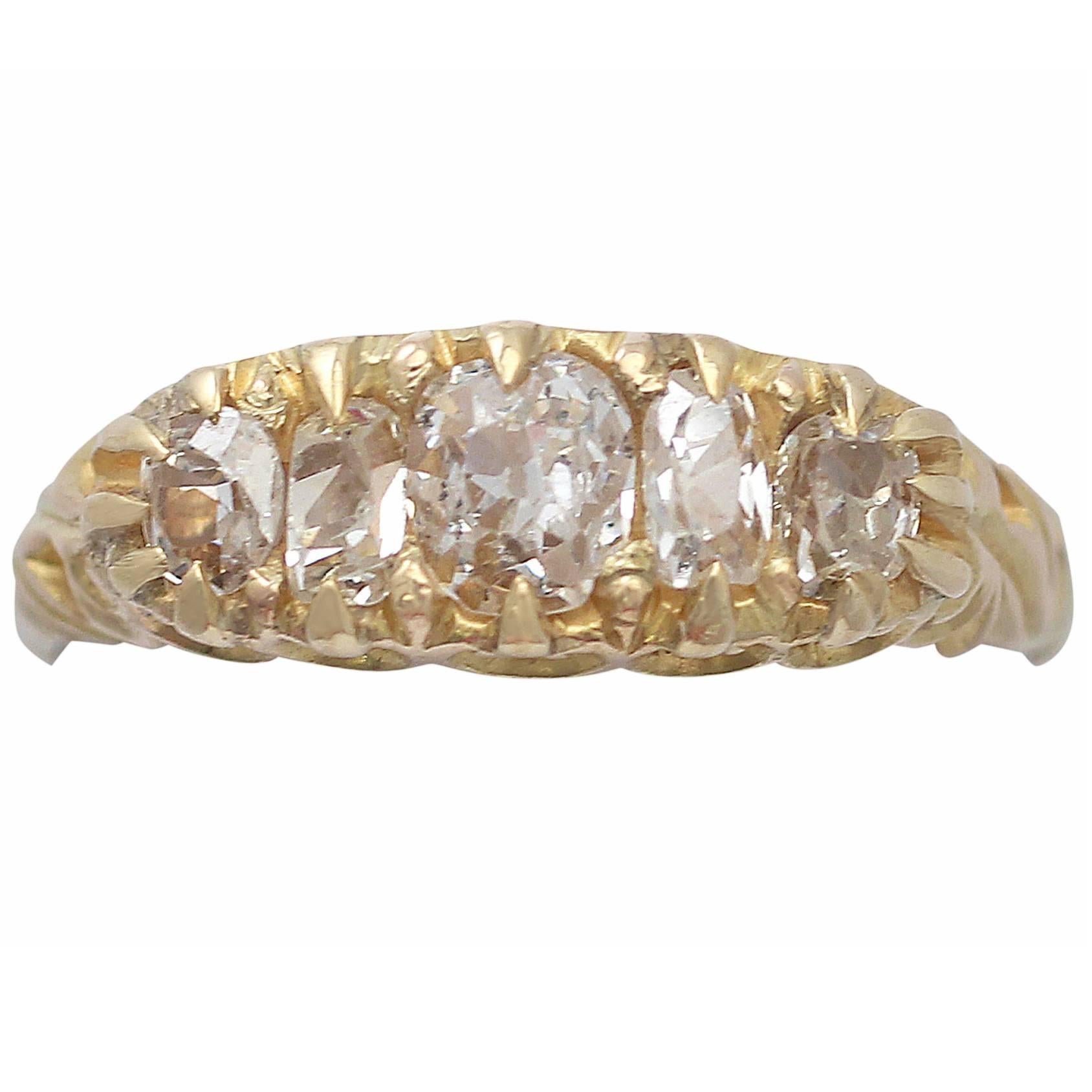 1890s Antique 1.28 Carat Diamond and Yellow Gold Five Stone Ring