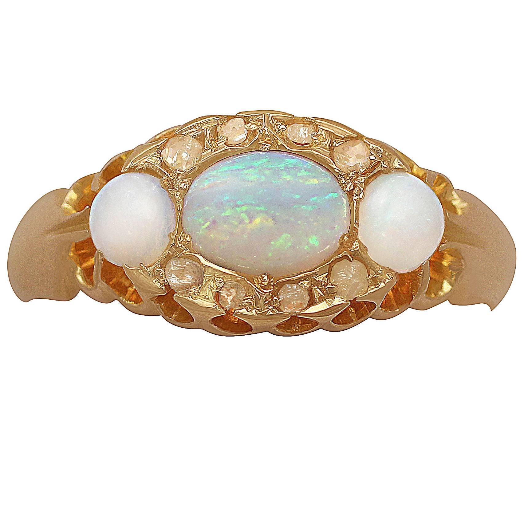 1900s Antique Opal & Diamond Yellow Gold Cocktail Ring